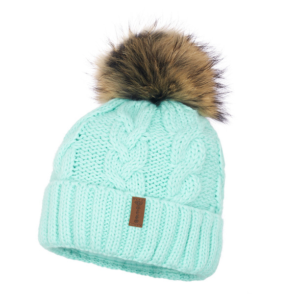 Czapka Damska z naturalnym pomponem