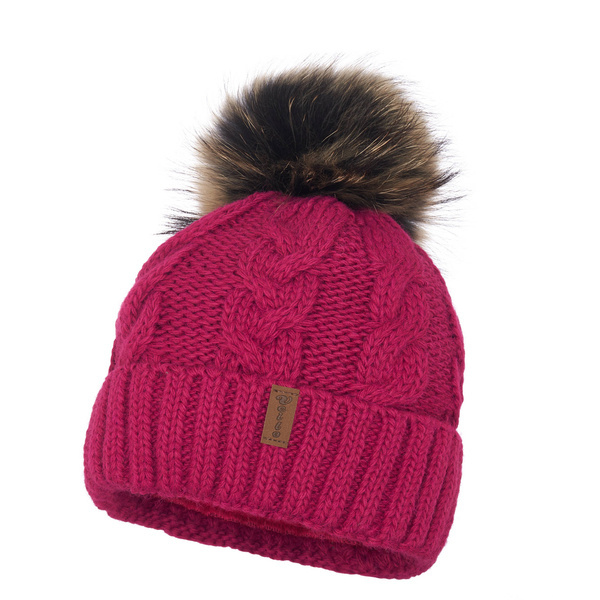 Czapka Damska z naturalnym pomponem