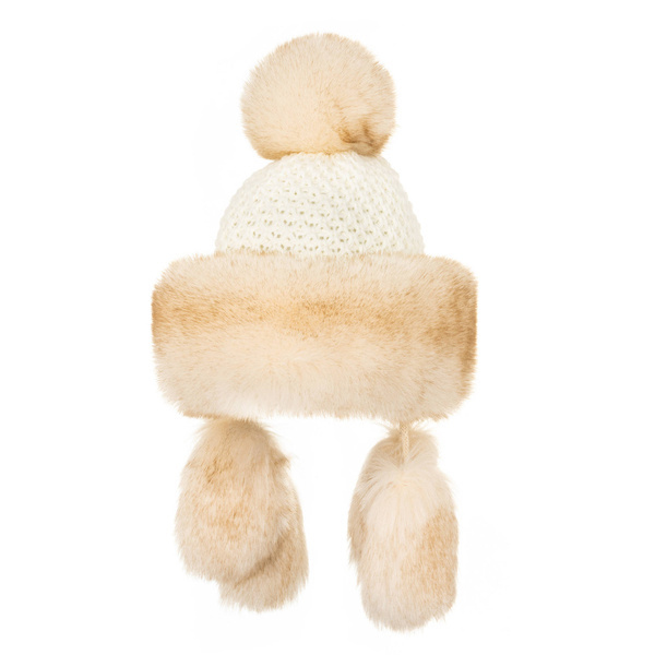 Czapka Damska z naturalnym pomponem