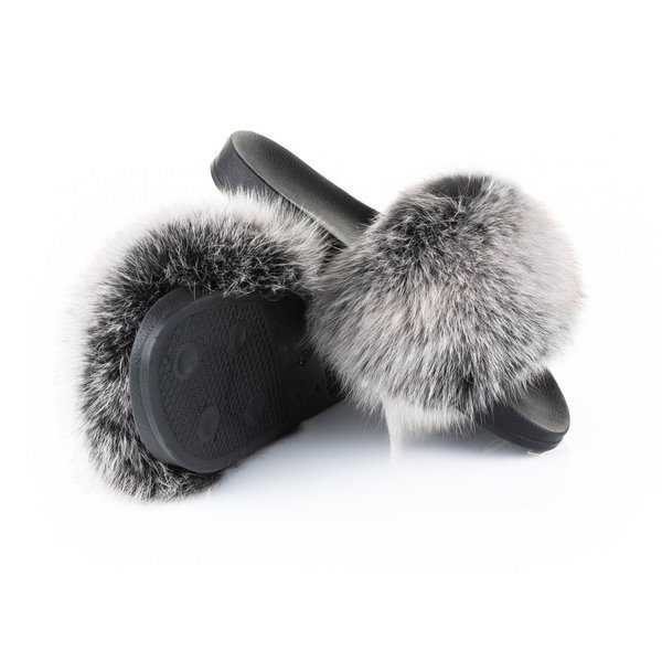 Skórzane pantofle damskie z futerkiem z jenota