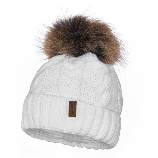 Czapka Damska z naturalnym pomponem