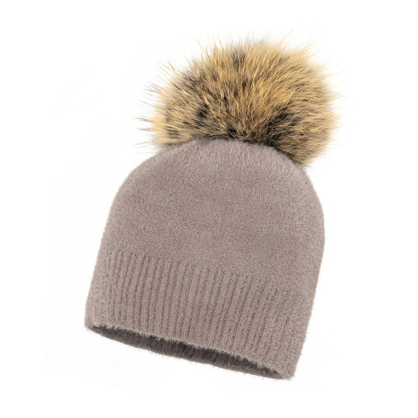 Czapka Damska z naturalnym pomponem